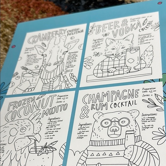 Drinking Animals Coloring Book for Adult Relaxation Recipes Included NWT - Picture 5 of 13